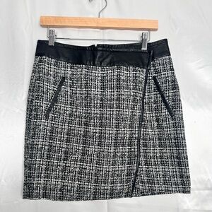 Outback Red Black White Tweed Skirt Faux Leather‎ Waist Size 10